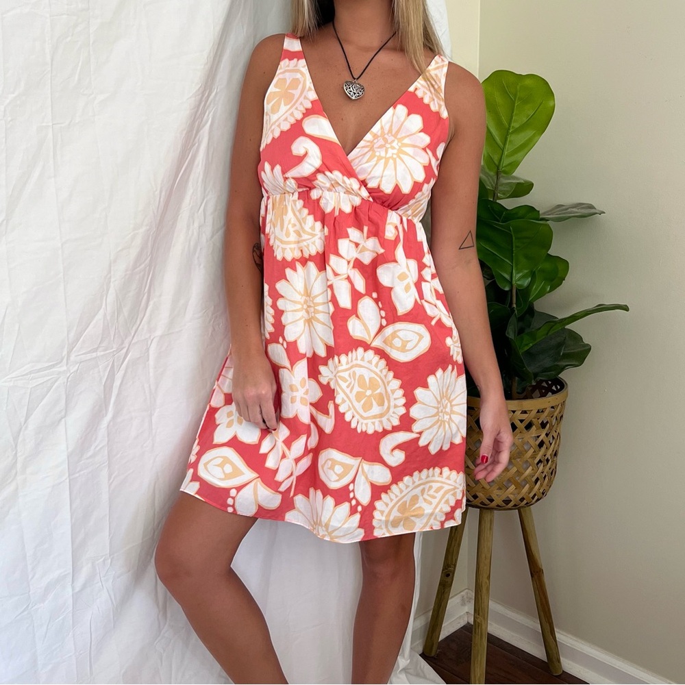 Y2K Peachy Coral Floral Babydoll Dress